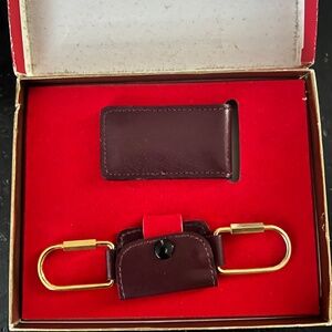 Vintage Bosca Leather Moneyclip / Keychain Gift Set